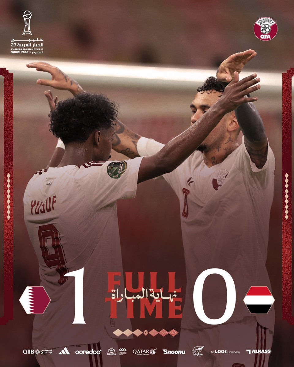 QFA's tweet photo. نهاية المباراة 🔚

مباراتين.. بالعلامة الكاملة 🇶🇦✔️

#العنابي
#خليجي_الديار_العربية27 https://t.co/WvOIaixaPy