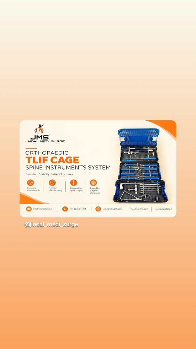 JindalMediSurge's tweet photo. #TLIF #TLIFCage #TLIFCageSystem #SpineSurgery #SpineInstruments #SpinalImplants #SpineImplants #OrthopaedicInstruments #OrthopedicInstruments #OrthopaedicImplants #OrthopedicImplants #SpineSurgeryInstruments #MedicalDevices #MedicalDeviceManufacturer #OrthopaedicManufacturer https://t.co/xVV51iEsSd