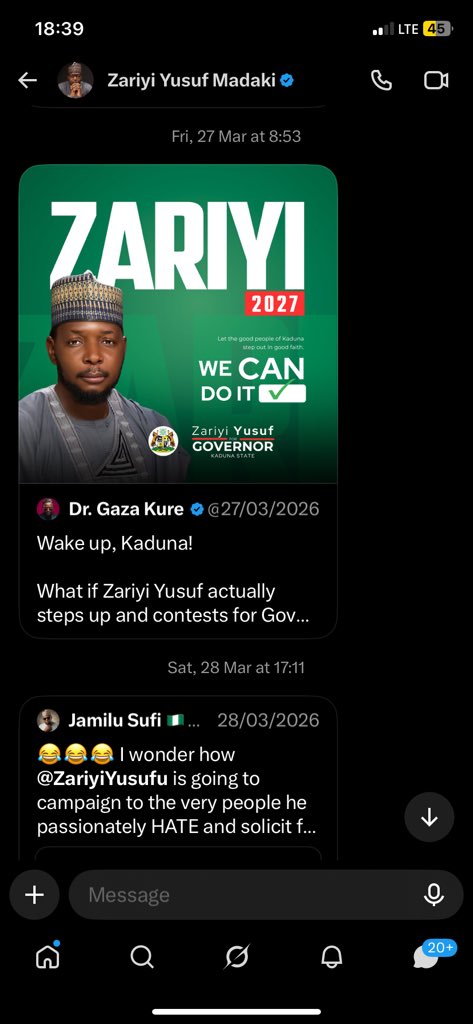 CatiaKyen's tweet photo. Zariyi moving to APC is something we all didn’t see coming and also don’t support, but this thing you just posted is your lies and propaganda. 

Zariyi was in NDC before the others moved from ADC to the party, I can remember it was during the El-Rufai vs PO coalition he announced his intentions to run for Kaduna state governorship under the NDC… 

I cannot see lies and keep quiet sha, stop it!