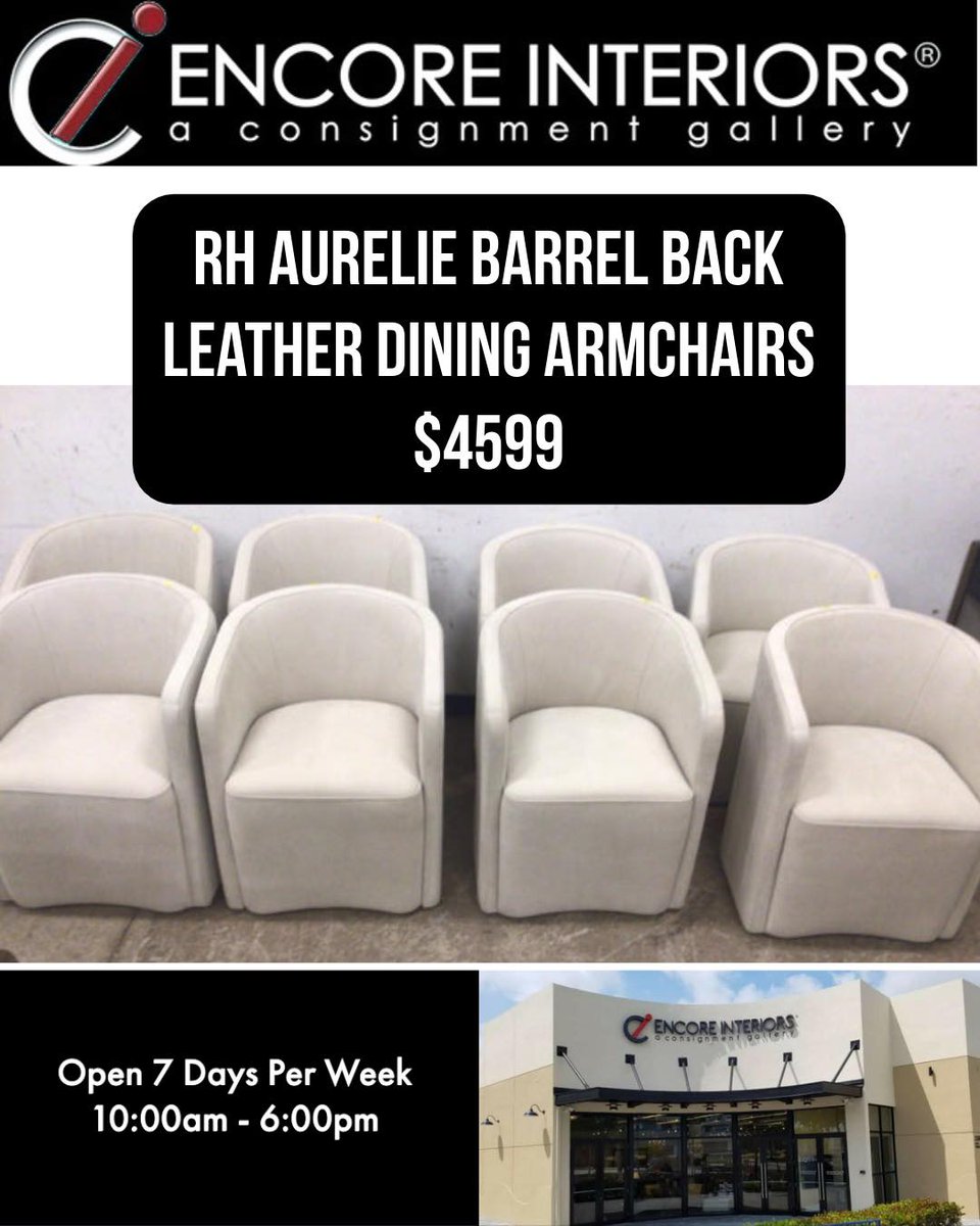 EliciaNass's tweet photo. Transform your dining room with 8 Restoration Hardware Aurelie Barrel Back Leather Dining Armchairs—sculptural comfort, modern elegance, and timeless quality. Set price: $4, 599. Visit our showroom to experience the premium leather. Open daily, https://t.co/LF3audPrMu