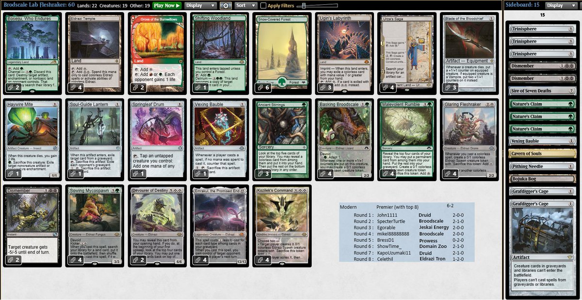 MtgSodek's tweet photo. 🦎Another Modern Challenge top 8 with Broodscale!🦎

Today I tried a hybrid approach - Glaring Fleshraker with Ugin's Labyrinth. I was worried about the manabase, but it was surprisingly consistent! 
I recorded my challenge, so I'll post it on YouTube with commentary soon!😎 https://t.co/uHBMPfjMnW