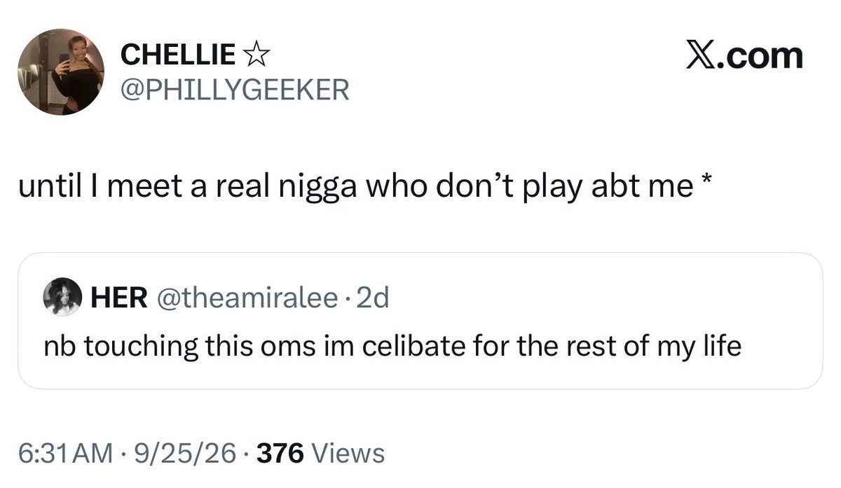 go_diego_go34's tweet photo. You went from fucking hood niggas to wanting white men.

Disrespectfully, bitches like you need to stop speaking about black men. https://t.co/kbNCBV1iKI