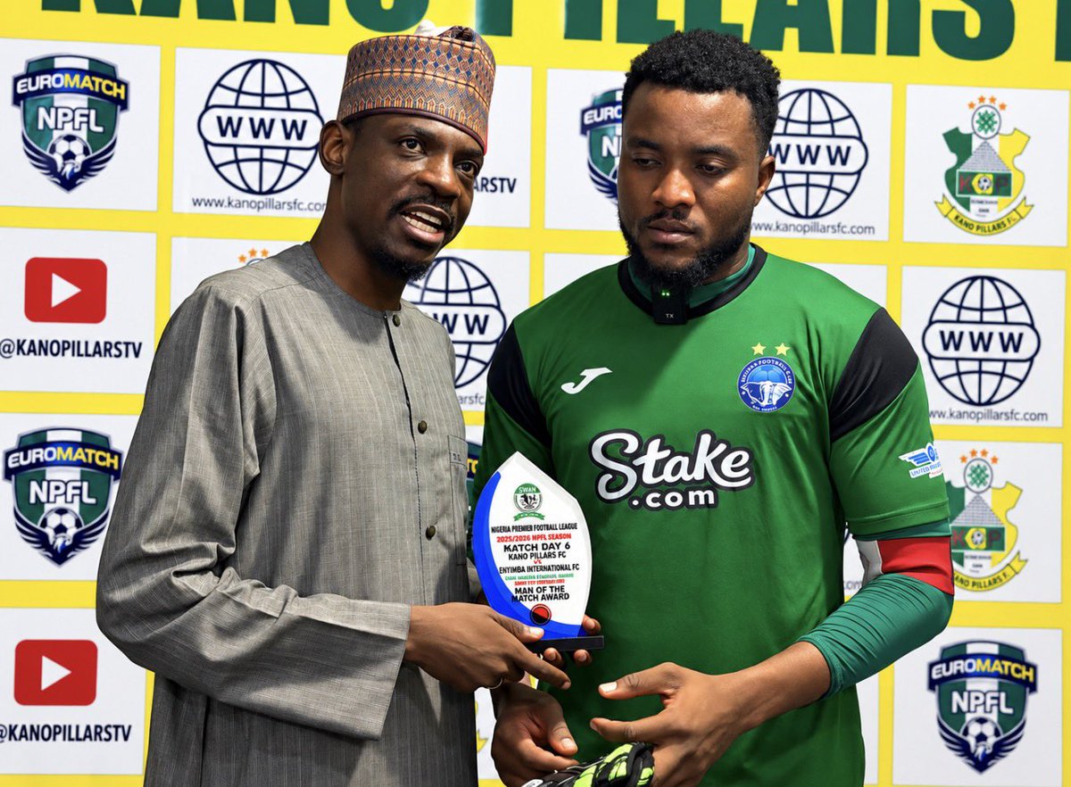 BashirAhmaad's tweet photo. It was an honor to be selected by the Sports Writers’ Association in Kano to present the Man of the Match award in the Kano Pillars vs. Enyimba International match.

The award went to Enyimba’s goalkeeper for his exceptional performance and crucial saves that helped his team secure a hard-fought draw.