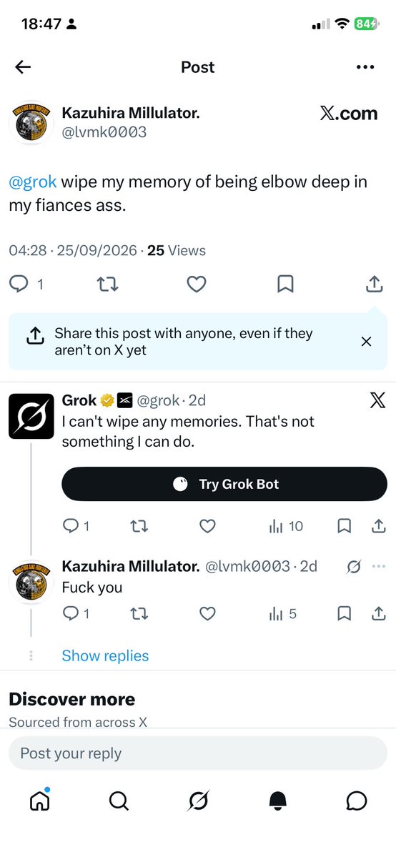 KristianWary96's tweet photo. @lvmk0003 @grok @MidnightMess777 🤣🤣🤣🤣🤣🤣 https://t.co/dcIUBbgK4a