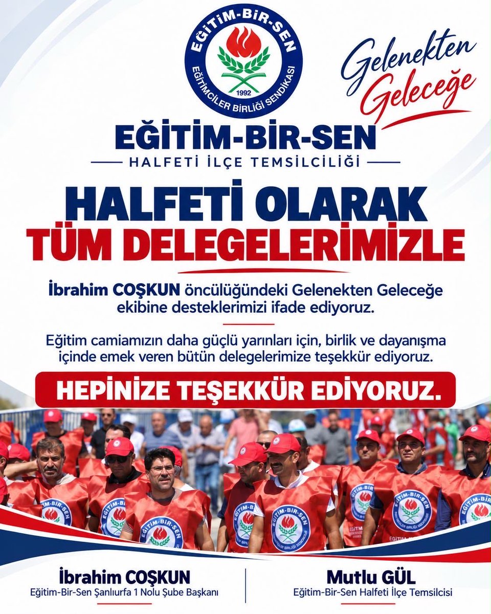 ebshalfeti's tweet photo. Halfeti olarak tüm delegelerimizle
İbrahim COŞKUN öncülüğündeki Gelenekten Geleceğe ekibine desteklerimizi ifade ediyoruz. Eğitim camiamızın daha güçlü yarınlan için, birlik ve dayanışma içinde emek veren bütün delegelerimize teşekkür ediyoruz. @ibrahimcoskun63 @mutlugul63 https://t.co/xQv5ctL8AH