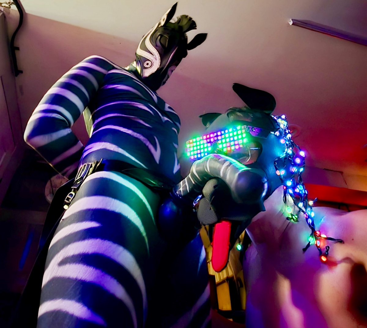 z33b3r's tweet photo. @LittleBenXXX hosted a gathering and I HAD to go for the sake of #zebtember! When asked to make some content I also said yes. Y’all enjoy some new stuff with @SincXPup showing off how to balance a bone on their hoss nose!
#furry #ponyplay #murrsuit #pupplay https://t.co/QZ2gXzi2Q5