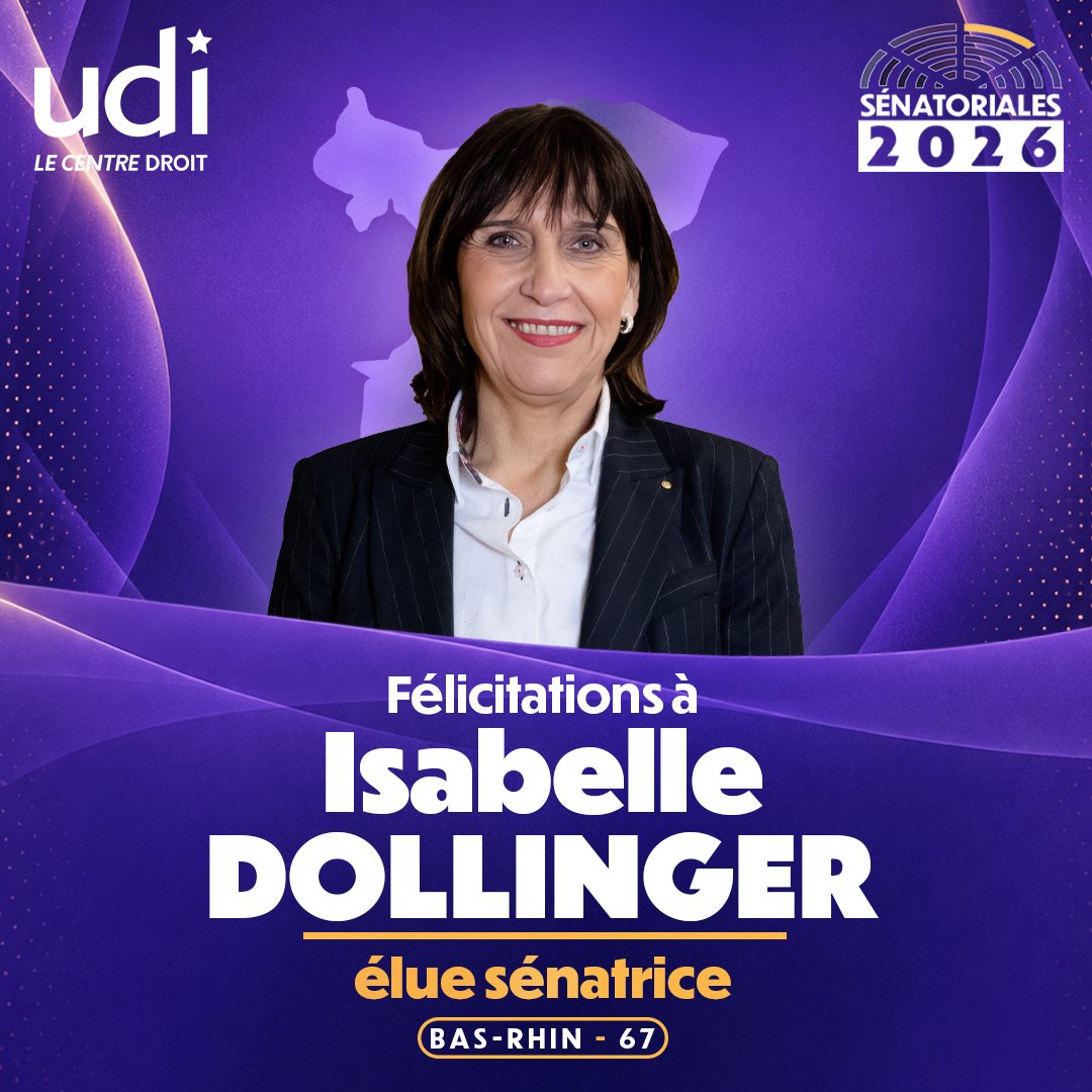 UDI_off's tweet photo. Félicitations à Isabelle Dollinger élue sénatrice du Bas-Rhin.
#Sénatoriales2026 https://t.co/Xtczxp1jrR