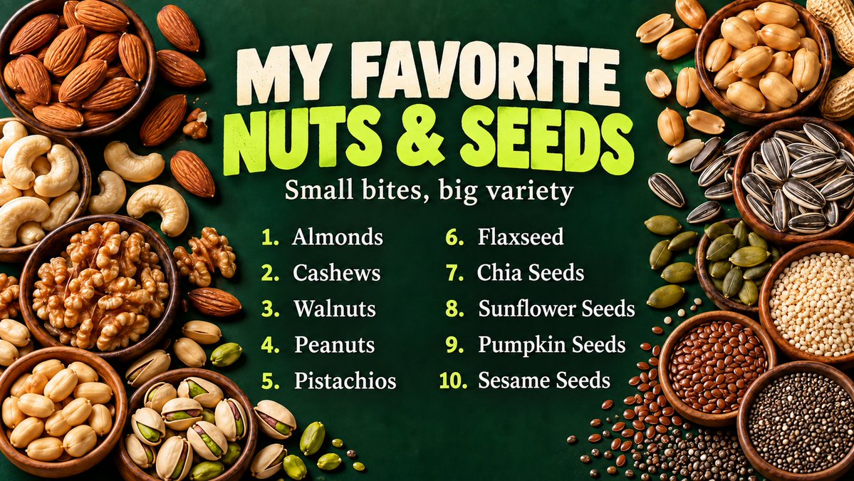 personalfitnes3's tweet photo. Nuts and seeds are an easy way to add variety to snacks and meals.
🥜🌻

My favorites include almonds, pistachios, walnuts, chia seeds, and pumpkin seeds. Which one is always in your kitchen?

#HealthyEating #NutsAndSeeds #PersonalFitness3 https://t.co/2561M70wjh