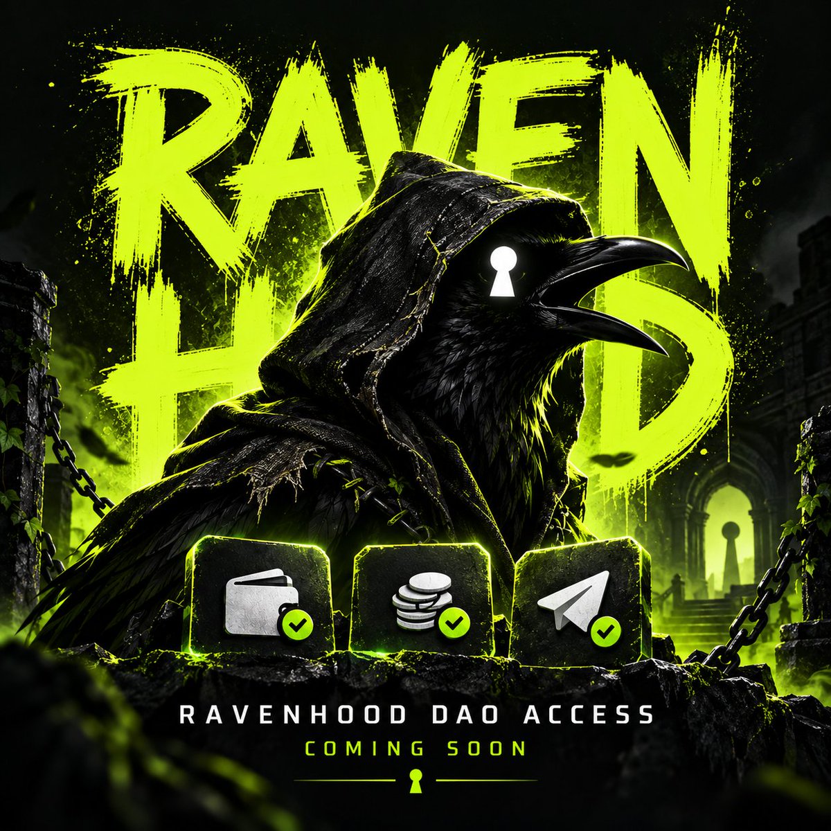 RVHProtocol's tweet photo. RAVENHOOD DAO access is coming.

Wallet gated entry based on qualifying RVH holdings: staked RVH + RVH in wallet.

Verify your wallet, link Telegram, and claim one seat per qualifying holder.

No transaction needed.

Soon. https://t.co/ft5ImuiHHv