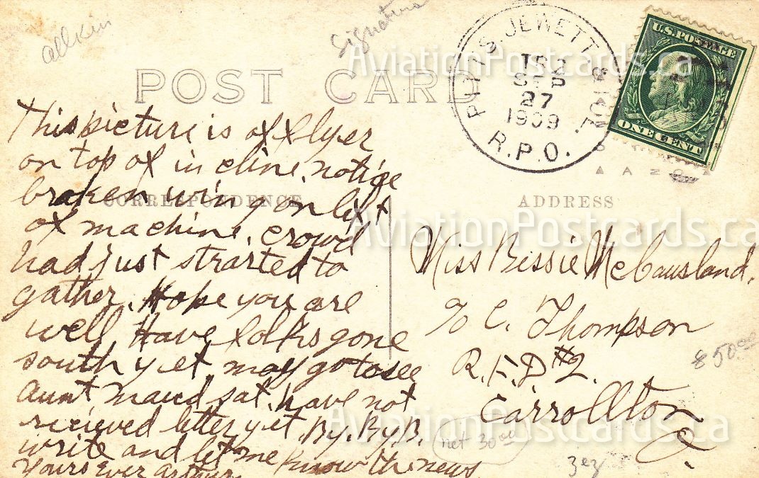 MarjeMolder's tweet photo. Todayโs #PostedOnThisDay #cancel is on an #antique 1909 #American #aviation #RealPhoto #postcard showing hobbyist, inventor #pioneer pilot Arthur Hammond in his #airship ready to lift off. It was posted 114 years ago OTD Sept 27, 1909 #philately #stamps #flights #AviationHistory https://t.co/FMYSD1f7Zz