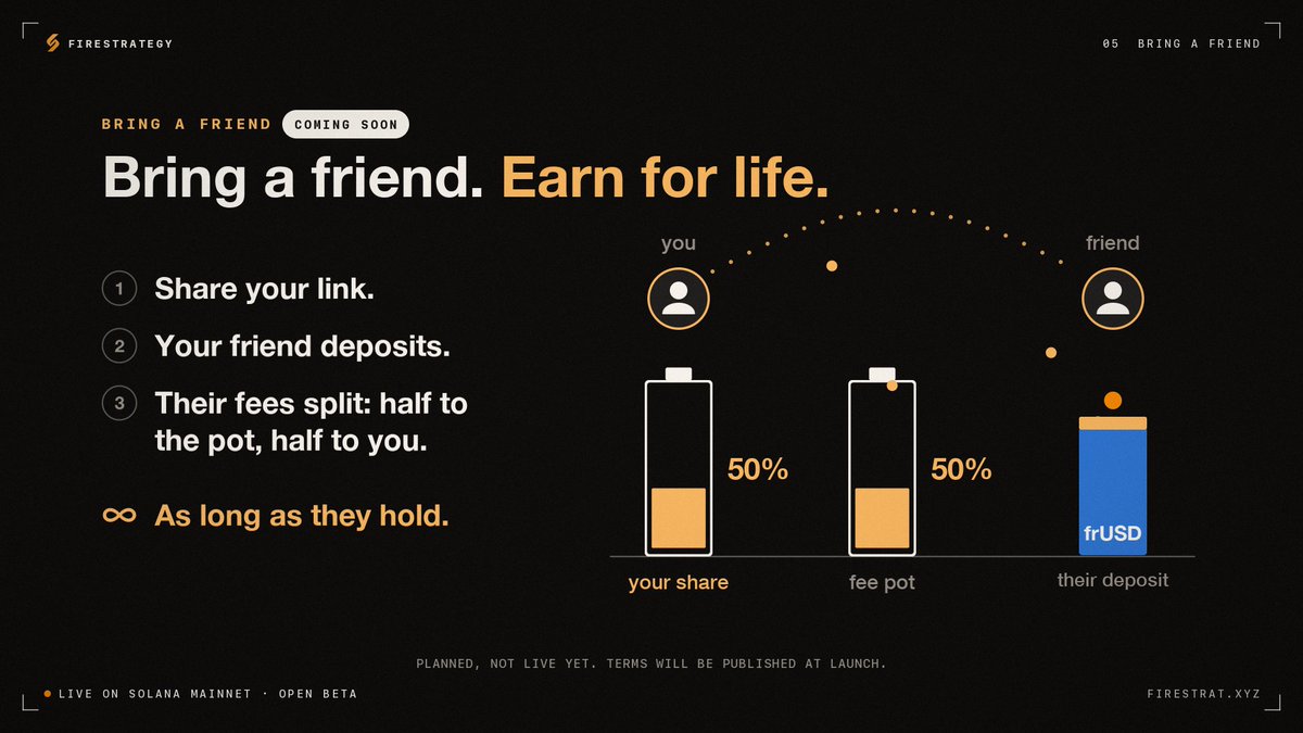 FireStratxyz's tweet photo. Coming soon: bring a friend.

Half of the fees they pay goes to you, for as long as they hold. The other half goes to the fee pot. https://t.co/jyOOMl5d0K