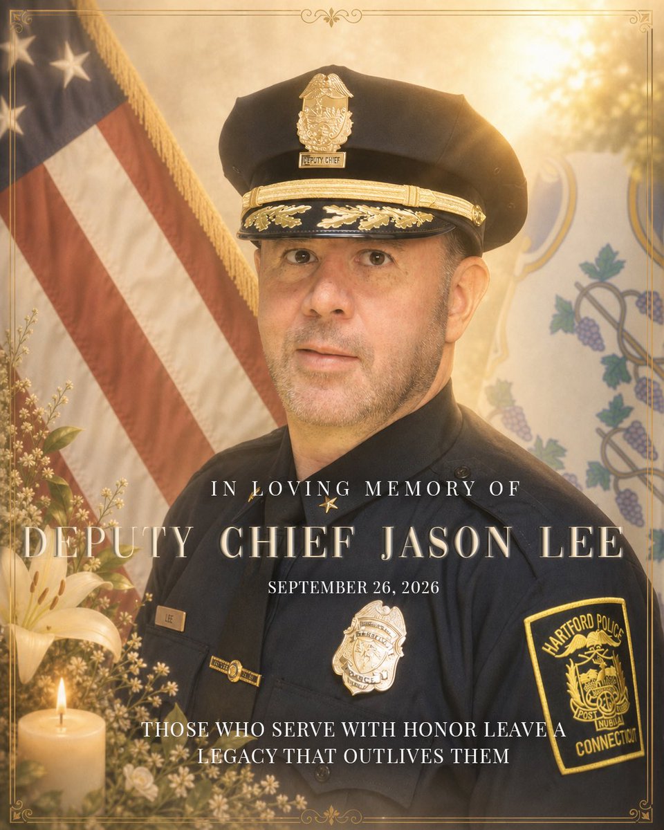 HartfordPolice's tweet photo. The Hartford Police Department mourns the loss of Deputy Chief Jason Lee, a respected member of the HPD family whose career reflected more than two decades of service to the department and the City of Hartford.

Deputy Chief Lee graduated with Hartford Police Academy Class 2005-1. Throughout his career, he served in Patrol, the Safe City Initiative alongside the Connecticut State Police, the Southwest Conditions Unit, and as a detective in the Crime Scene Division. After being promoted to Sergeant, he remained in CSD and later served there as a Lieutenant. While a Lieutenant, he also served as Chief of Staff for then-Chief Jason Thody.

Lee finished first on the Captain promotional examination, was promoted to Captain, and later to Deputy Chief. Most recently, he served as Deputy Chief of Professional Standards while remaining actively involved in numerous department initiatives, including recruitment and the continued development of the Hartford Police Department.

Perhaps nothing spoke more clearly to his character than the way he continued to serve during his battle with cancer. Throughout treatment, Deputy Chief Lee continued coming to work and remained actively engaged in the department. Unless you knew what he was facing personally, you would never have known the fight he was going through.

Even through his treatments and into his final days, he continued to contribute, support his colleagues, and remain involved in the work that meant so much to him.

We extend our deepest condolences to the entire Lee family, and we thank them for sharing Jason with the Hartford Police Department for so many years. His time, friendship, guidance, and devotion to this department meant more than words can fully express.

Deputy Chief Jason Lee leaves behind a legacy that will remain a part of the Hartford Police Department for years to come.

Rest in peace, Deputy Chief Lee. Your service will never be forgotten.