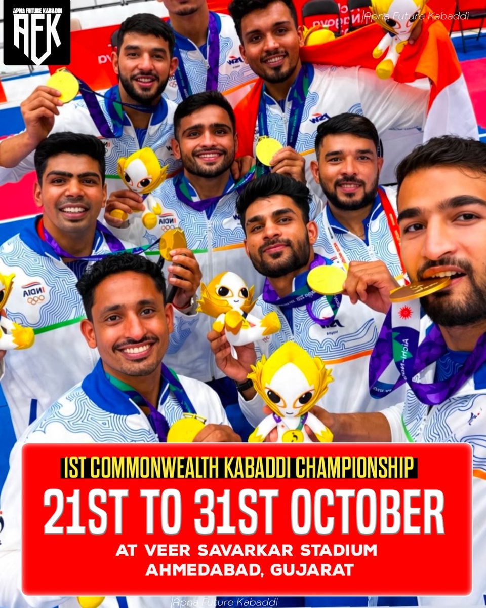apnafutureKbd's tweet photo. Championship is set to take place, featuring 14 countries from across the Commonwealth. 🌍🏆
📅 21st–31st October
📍 Veer Savarkar Stadium, Ahmedabad, Gujarat
#CommonwealthKabaddi #Kabaddi #KabaddiChampionship #India #TeamIndia #Ahmedabad #Gujarat #14Countries #ApnaFutureKabaddi https://t.co/DBzkawXzxl