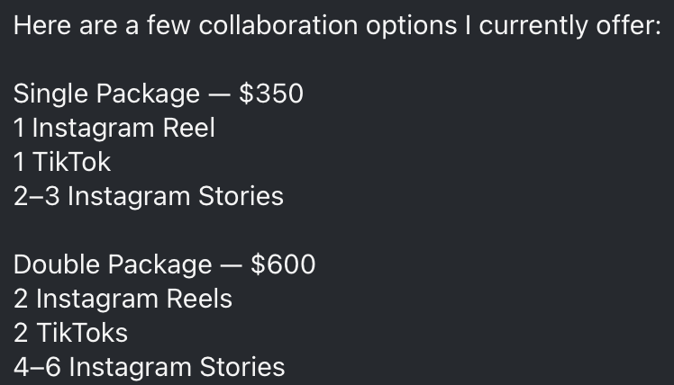zakisbuilding's tweet photo. CREATOR INFLATION IS OUT OF CONTROL  

got this rate card for my app 👇  

their last 10 reels sit around 5k views. their paid promo for another app did 5k  

that's $35 to $50 per 1,000 views. 

the going rate is $1 to $2 ... https://t.co/sOwaEdK5cv