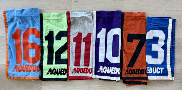 AfterFinishLine's tweet photo. Rain go away! Stay safe in the Nor'easter east coasters &amp; Thoroughbreds. No racing at @TheNYRA today. We just listed #BelmontPark/Aqueduct saddle towels for sale, https://t.co/mm0Qvvn8n2. Both Belmont post #5 already sold-may be a tribute to #AmericanPharoah's Triple Crown win? https://t.co/ryEbrj4qPQ