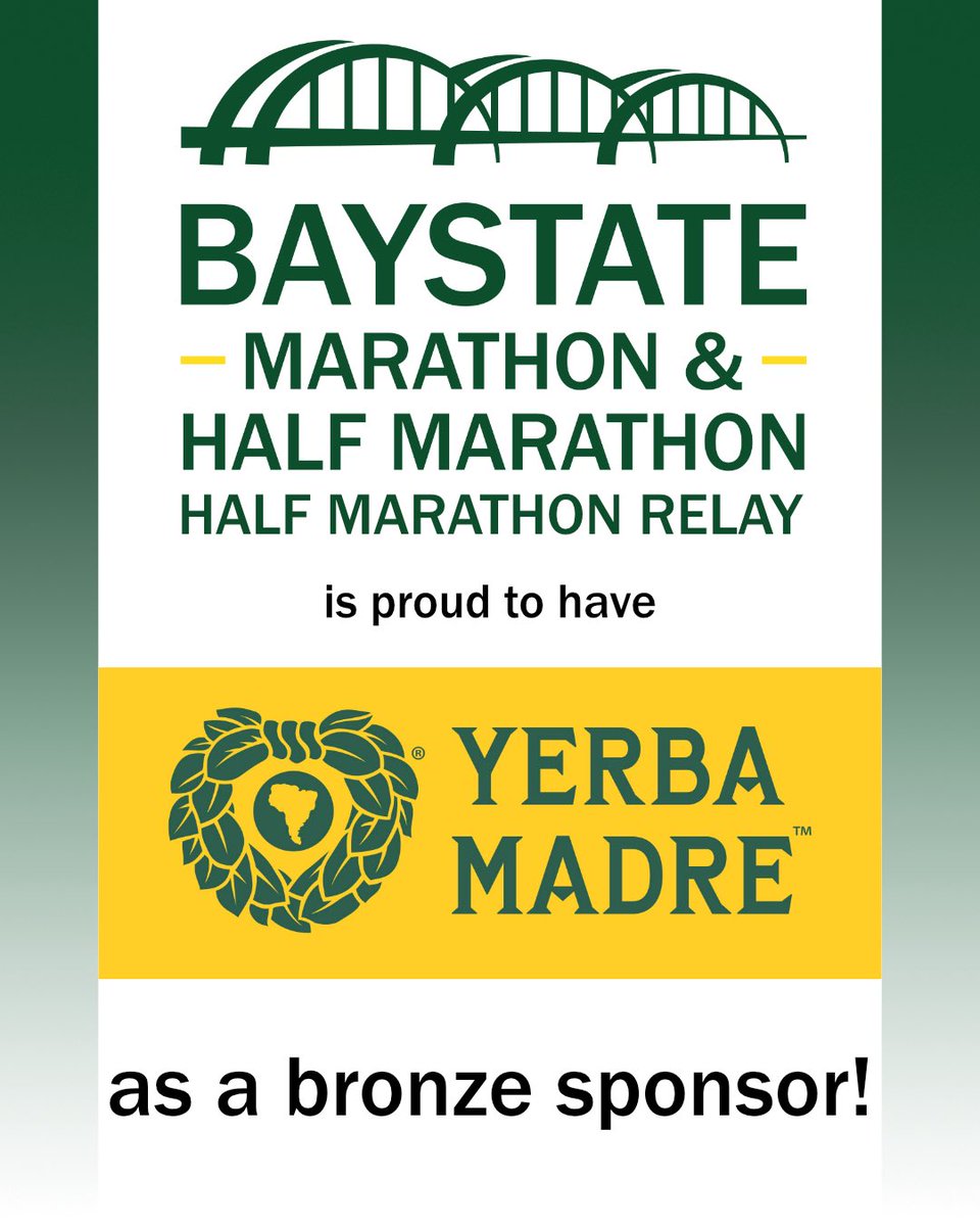 RunBaystate's tweet photo. 💛 We’re proud to welcome Yerba Madre as a Bronze Sponsor of the Baystate Marathon &amp; Half Marathon! 🏃‍♀️🏃‍♂️

Thank you for supporting Baystate and our running community. We’re excited to have you on the team! 🙌

#BaystateMarathon #YerbaMadre #RunBaystate https://t.co/OkjVG85OEU