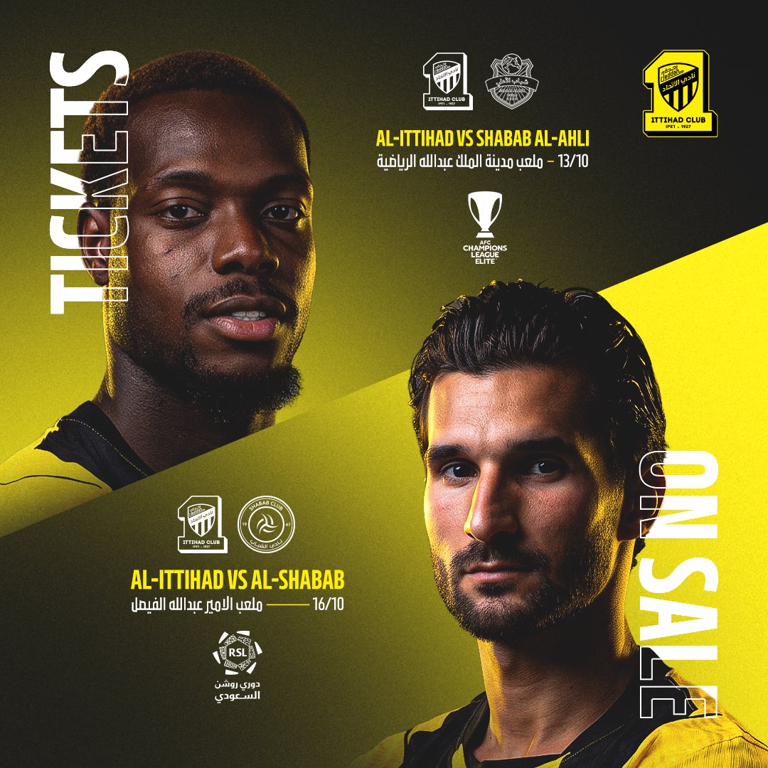 ittihad_fns's tweet photo. جمهوركم مُشتاق جاكم بالطرب 👏🥁

تذاكر مواجهة #الاتحاد_شباب_الأهلي ضمن منافسات الجولة 2 من دوري أبطال آسيا للنخبة 🔗

https://t.co/yfwU58KsKw

ومواجهة #الاتحاد_الشباب ضمن منافسات دوري روشن للمحترفين متوفرة الآن على منصة ويبوك 🎫🔗

https://t.co/dymz0unoeP https://t.co/FhcpjvP9fW