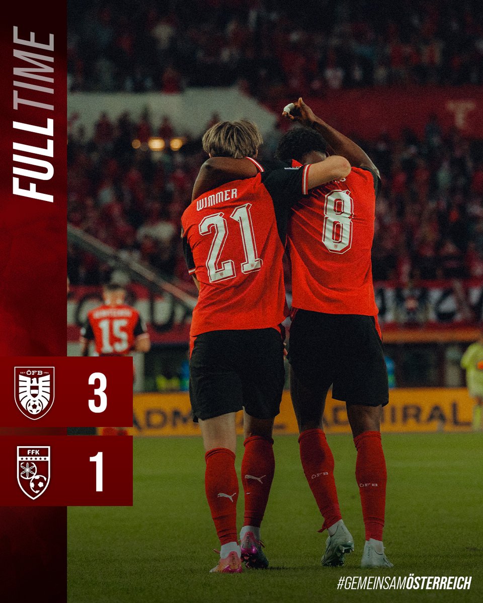 oefb1904's tweet photo. Ein 3:1-Sieg in Wien! 🙌🏽
Zum Spielbericht: https://t.co/o9VEomGjuH 📃
__________
FT | 🇦🇹 3:1 🇽🇰 | #GemeinsamÖSTERREICH #AUTKOS https://t.co/psWotDwckO