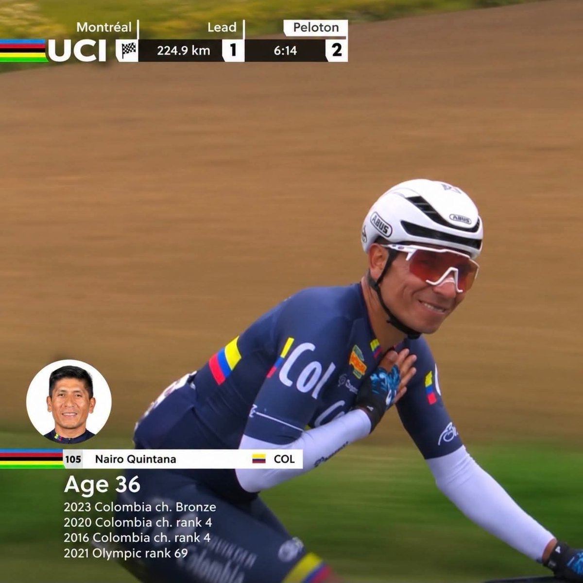 NCTNOTICIAS's tweet photo. 🚴‍♂️🇨🇴 Nairo Quintana se despide de los Mundiales con Colombia.

El ciclista boyacense disputó en Montreal su último Campeonato Mundial de Ruta con la Selección Colombia, cerrando una etapa histórica vestido con los colores del país. 💛💙❤️ https://t.co/EhuP6uabE0