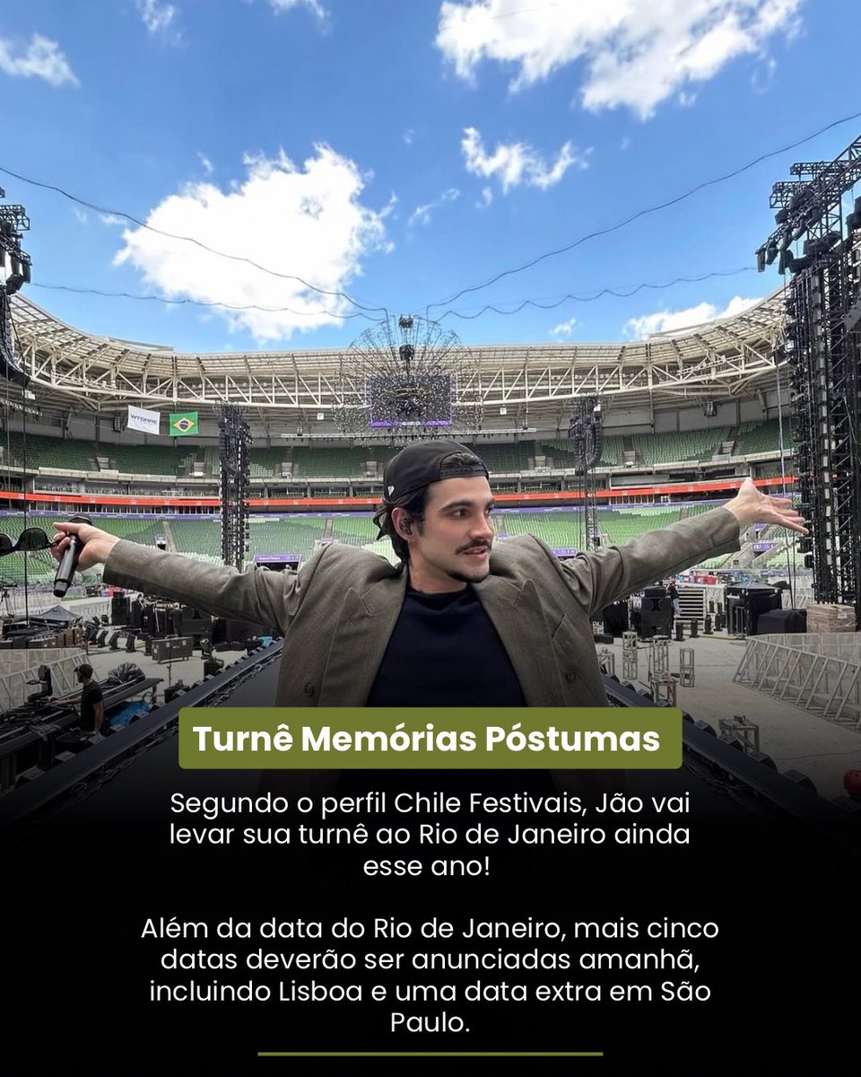 jaonaintegra's tweet photo. Segundo o perfil Chile Festivales, Jão vai levar sua turnê ao Rio de Janeiro ainda este ano!

Além disso, mais cinco datas deverão ser anunciadas amanhã, incluindo Lisboa e uma data extra em São Paulo. 💐 https://t.co/UolEmygSbX