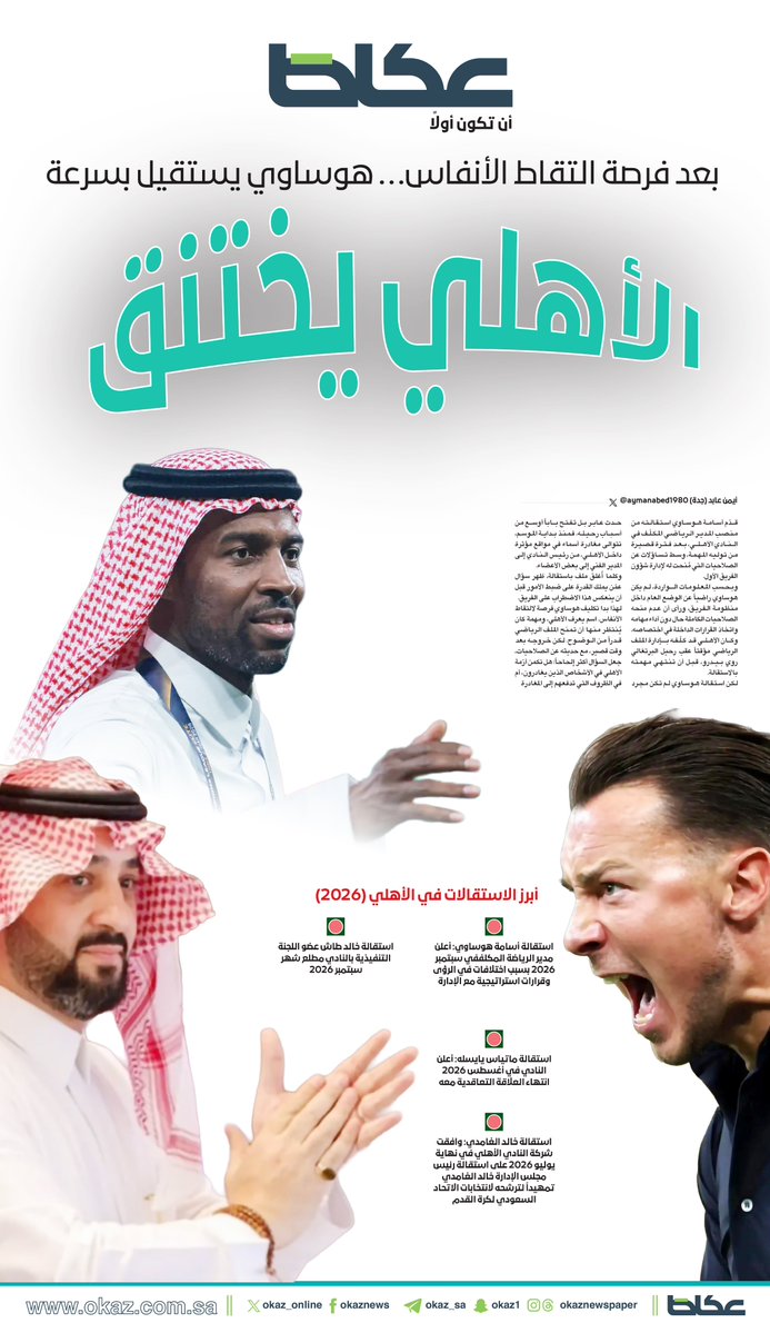 Okaz_Sports's tweet photo. جاء لترتيب الملف الرياضي.. فغادر قبل أن تبدأ مهمته فعلياً.. لماذا غادر #أسامة_هوساوي بهذه السرعة؟  
   
  ✍️ :أيمن عابد

@aymanabed1980
للاطلاع على التفاصيل 👇👇
https://t.co/6t9raq6rY6 https://t.co/q8TvynsGPk