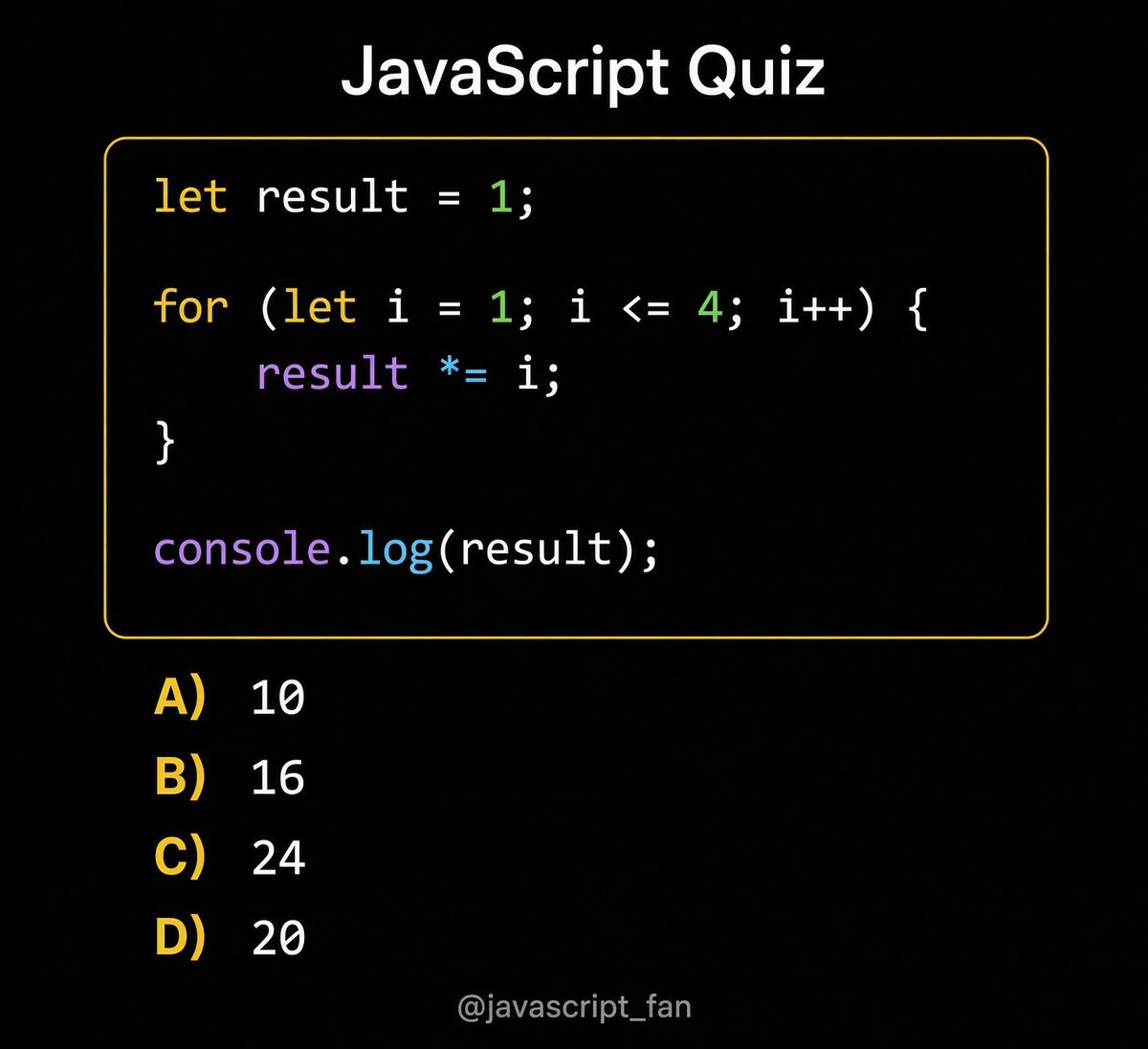 javascript_fan's tweet photo. avaScript Quiz: 90% of the beginners answer this wrongly🤯🤯
Comment your answer 👇 https://t.co/a9i1pBOPfo