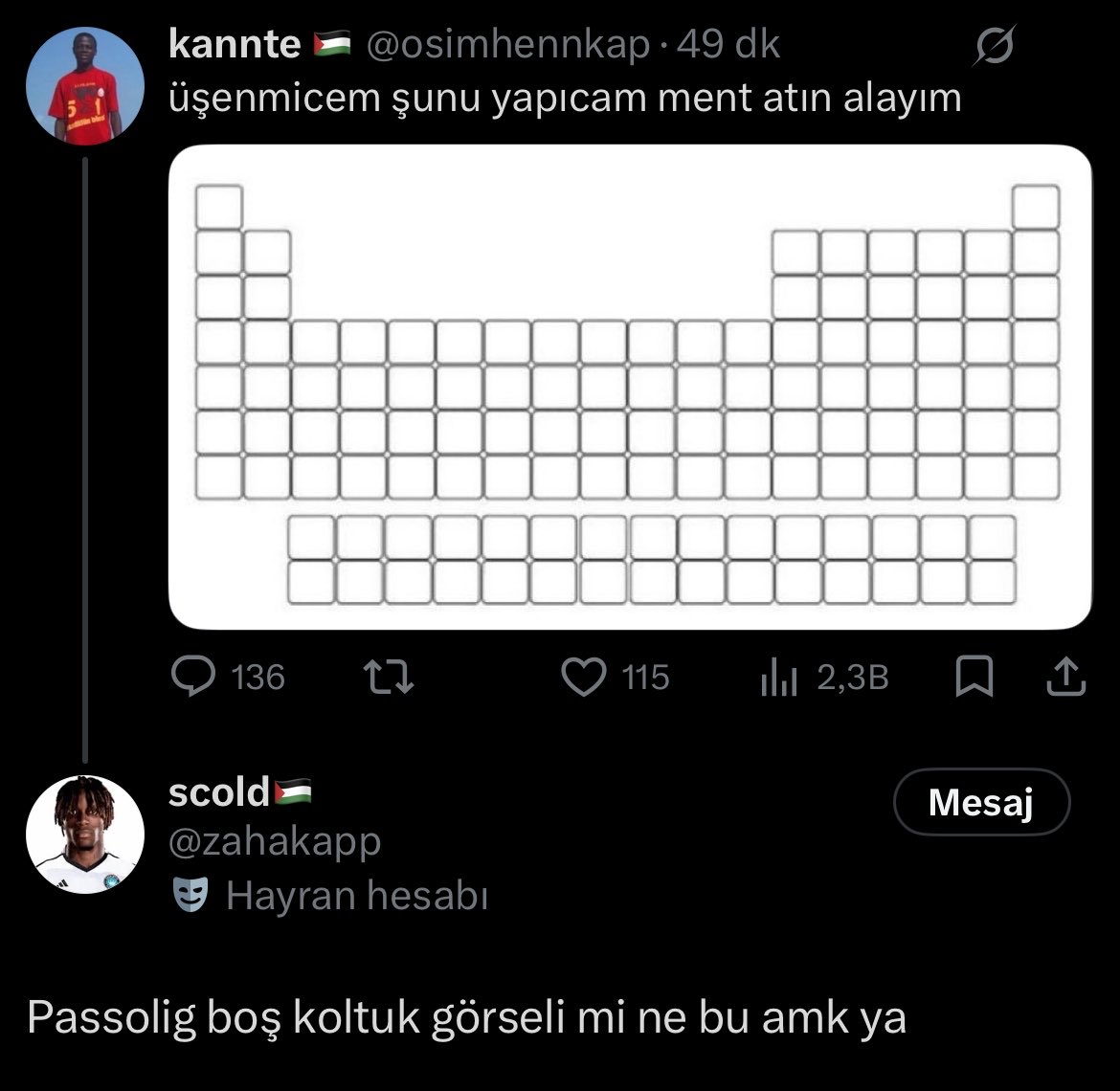 osimhennkap's tweet photo. periyodik tabloyu passolig boş koltuk görseli sanıyor nefes alamıyorum amk https://t.co/5sjN16u8R4