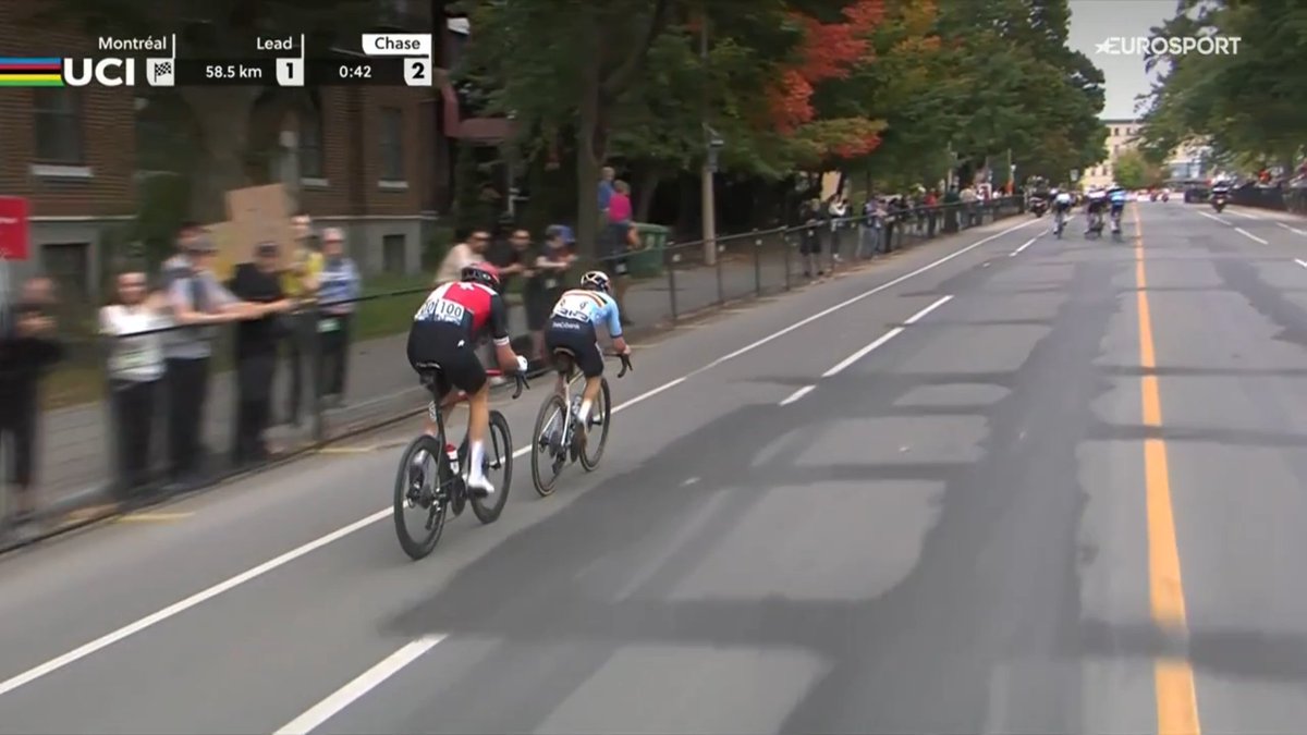 faustocoppi60's tweet photo. Where is Wout? Remco chasing alone. Disasterclass in the making for Belgium team here. 🙈

#Montreal2026 https://t.co/rGJ2wZNxkR