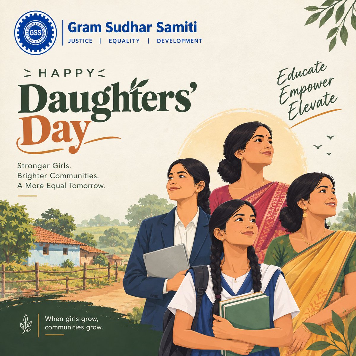 gssmp_org's tweet photo. Daughters are not just the future—they are the strength shaping today.

On Daughters’ Day, Gram Sudhar Samiti celebrates the dreams, courage and potential of every daughter, and reaffirms our commitment to creating opportunities for education, skills, dignity and self-reliance. https://t.co/hgBF0b8oLa