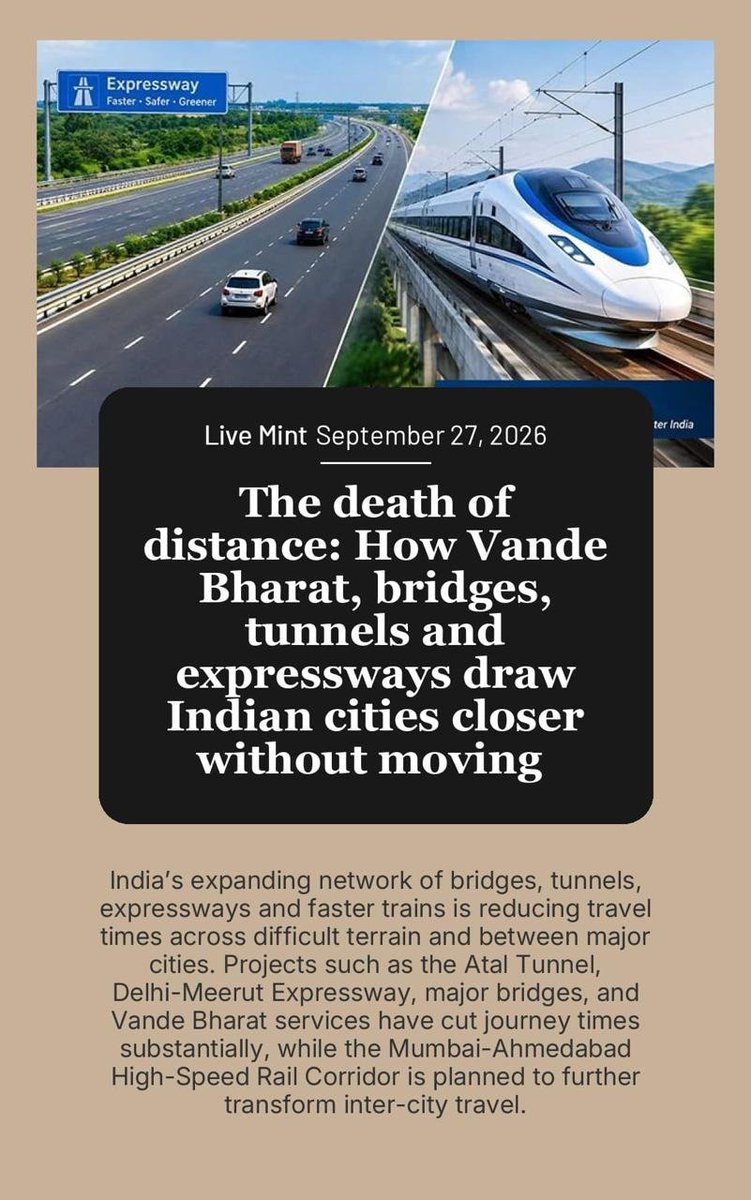 IndiaInNepal's tweet photo. The death of distance: How Vande Bharat, bridges, tunnels and expressways draw Indian cities closer without moving.

https://t.co/HF2kIlW7A2

via NaMo App

@MEAIndia @IndianDiplomacy @PIB_India @PMOIndia @mygovindia https://t.co/2HOOYoaEoW