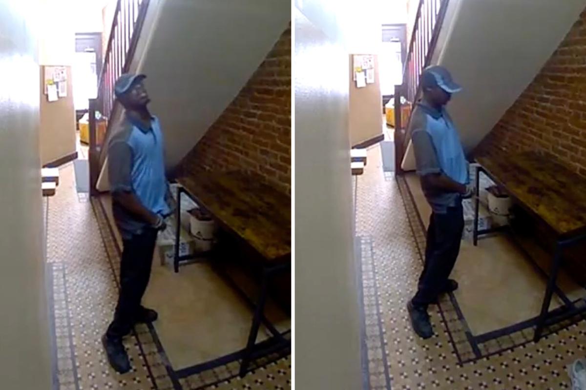 nypost's tweet photo. Shocking video shows Amazon delivery driver peeing all over posh NYC apartment lobby https://t.co/dSLCA0Q2PQ https://t.co/OkmvtDhLKP