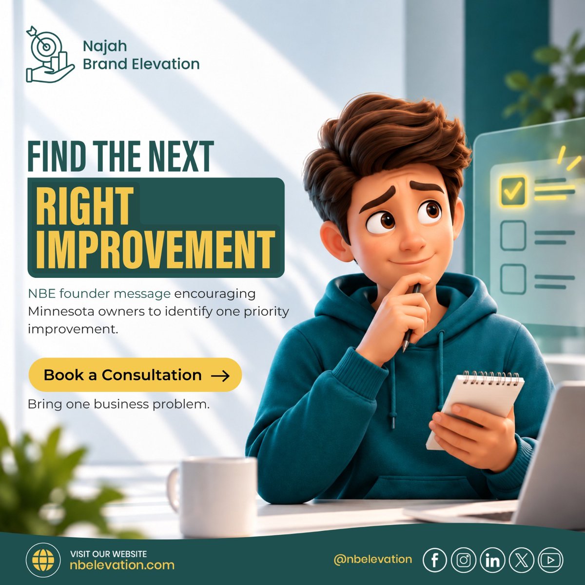 nbelevation's tweet photo. You do not need to fix everything this week. Identify the problem with the biggest effect on trust, customer action or follow-through - then choose the next step. #MinnesotaBusiness #BusinessGrowth https://t.co/mdkfJ2bq7C