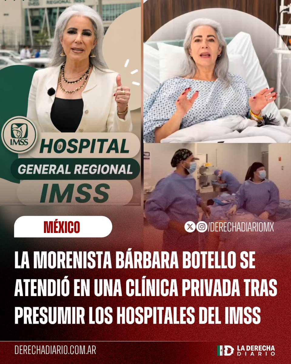 DerechaDiarioMX's tweet photo. 🚨🇲🇽 | CÍNICA: La expriísta de Morena, Bárbara Botello, presumió haberse atendido en una clínica privada tras haber presumido los hospitales del IMSS en los cuales todos los políticos evitan atenderse. https://t.co/9Wp1HhK3EZ
