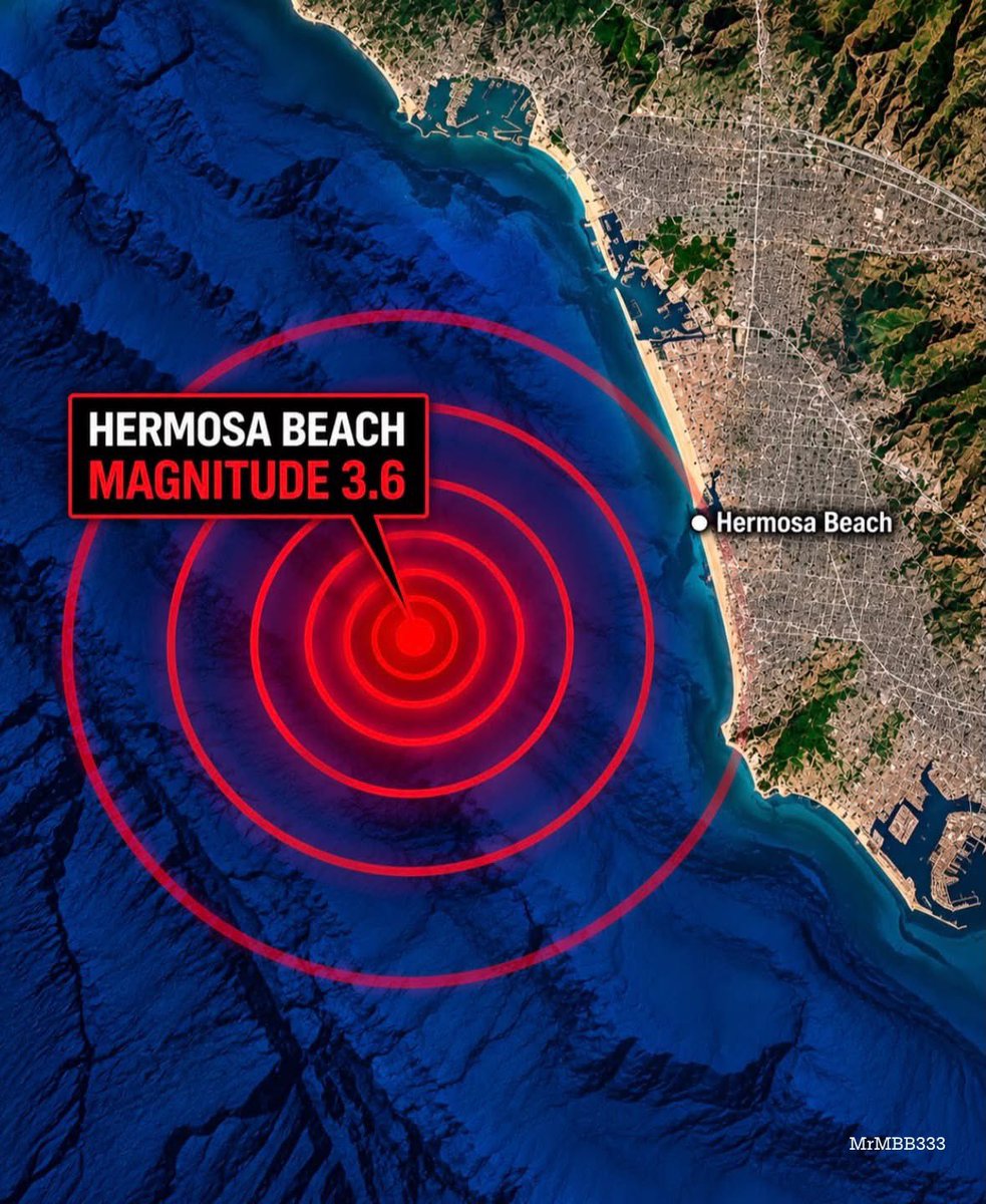 MrMBB333's tweet photo. EARTHQUAKE SHAKES LOS ANGELES COAST

A magnitude 3.6 earthquake rattled Southern California this morning, striking just offshore near Hermosa Beach.

The quake hit about 4 miles off the coast at a depth of roughly 7 miles, sending a noticeable jolt through parts of the South Bay and greater Los Angeles area.

More than 1,500 people quickly reported feeling the shaking, with reports stretching well beyond the immediate coastline.

👇 Anyone around Los Angeles or the South Bay feel this one?

#MrMBB333 #Earthquake #California #LosAngeles