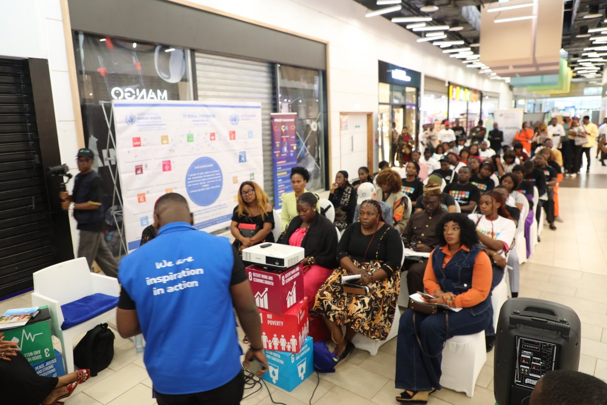 UN_Cameroon's tweet photo. @PNUDCameroun &amp; @VNUCameroun convened a mini-conference at # PlaYce on #GBV as part of #SDGWeekOfAction, with participation from MINPROFF, activists and partners. Facilitators included UNDP Deputy RR Martin Hart, UNV Country Dir. Raoul Bersha &amp; Afiri President Yvonne Balema. https://t.co/CxVs8flRn3
