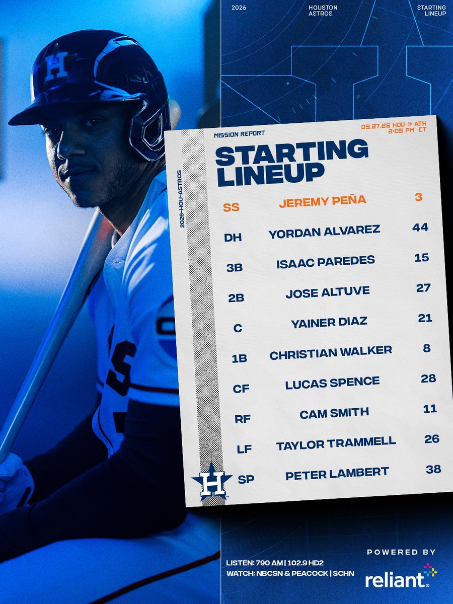 astros's tweet photo. Game 162.

⚾️: 2:05 PM CT
📺: @NBCSports &amp; @peacock | @SpaceCityHN
🎙️: @SportsTalk790 | Spanish: 102.9 HD2

#ChaseTheFight x @reliantenergy https://t.co/yixpLCdyy6