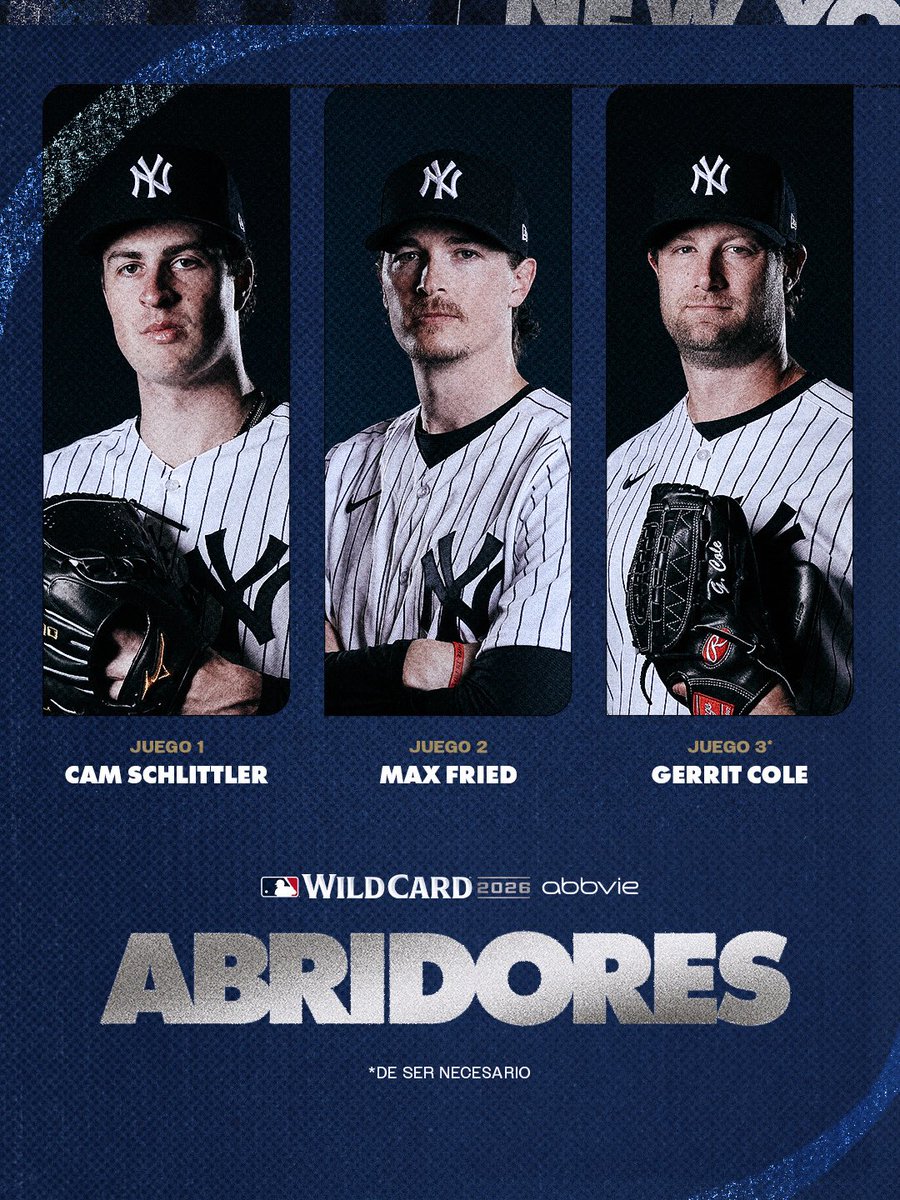 Yankees_Beisbol's tweet photo. Nuestros abridores para la Serie de Comodín: 

#LosDelBronx https://t.co/rBw2b7pEHG