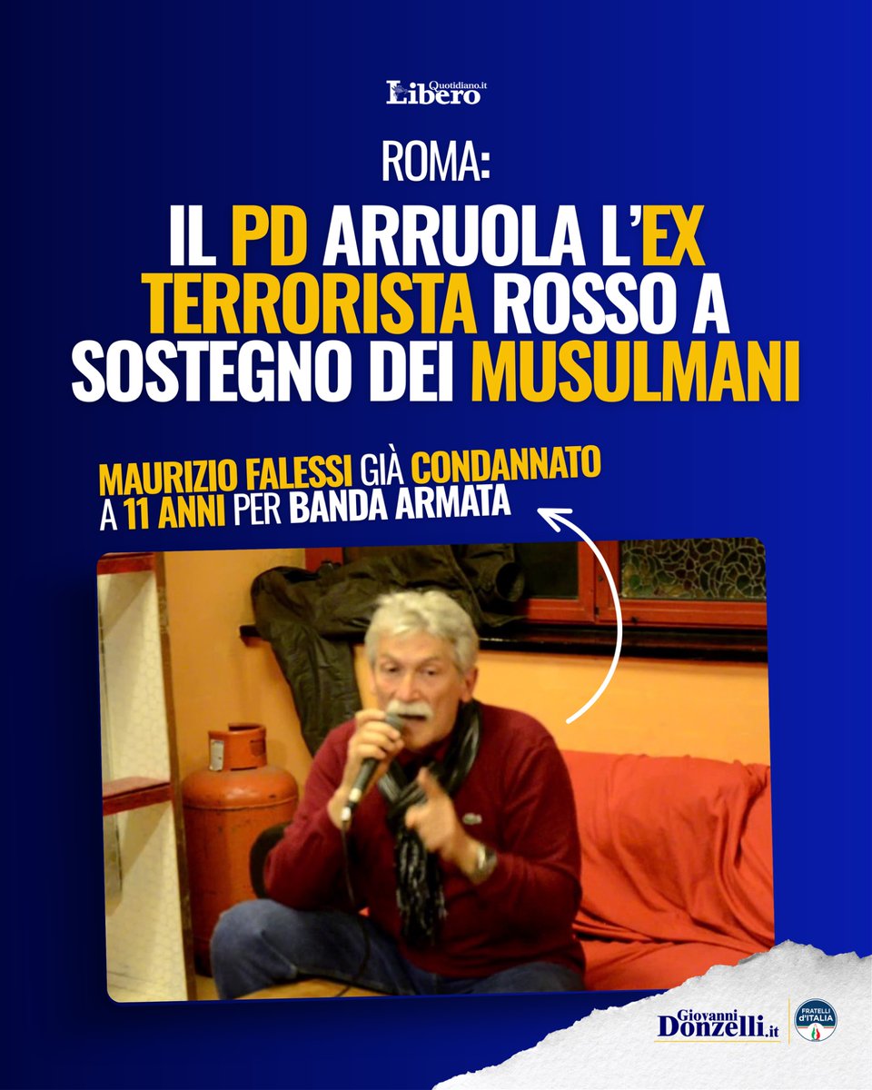 Donzelli's tweet photo. Il Pd arruola l’ex terrorista rosso a sostegno dei musulmani. https://t.co/jLX50MjYHJ
