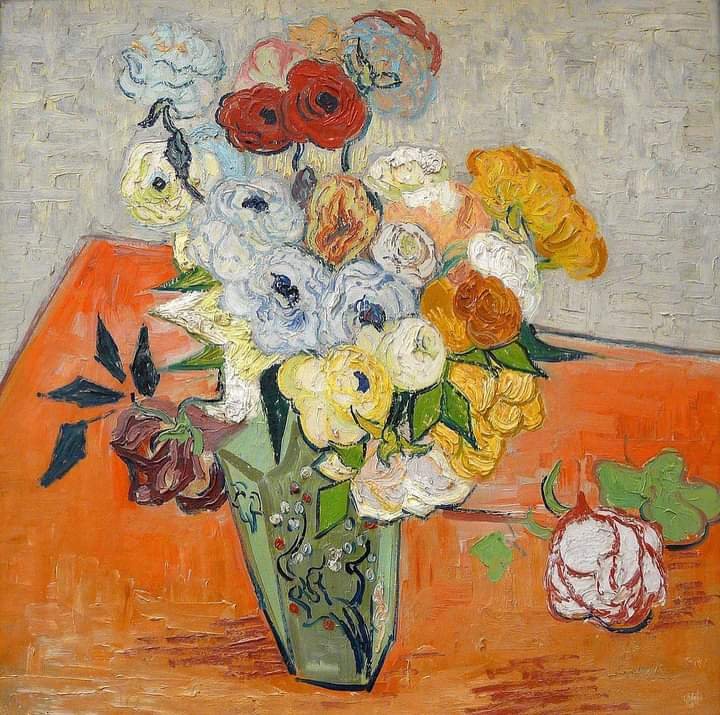 FedericoHeuer's tweet photo. Vaso japonés con rosas y anémonas 1890. Vincent Van Gogh. 
Museo de Orsay París. Francia https://t.co/Xusl5FGMHW