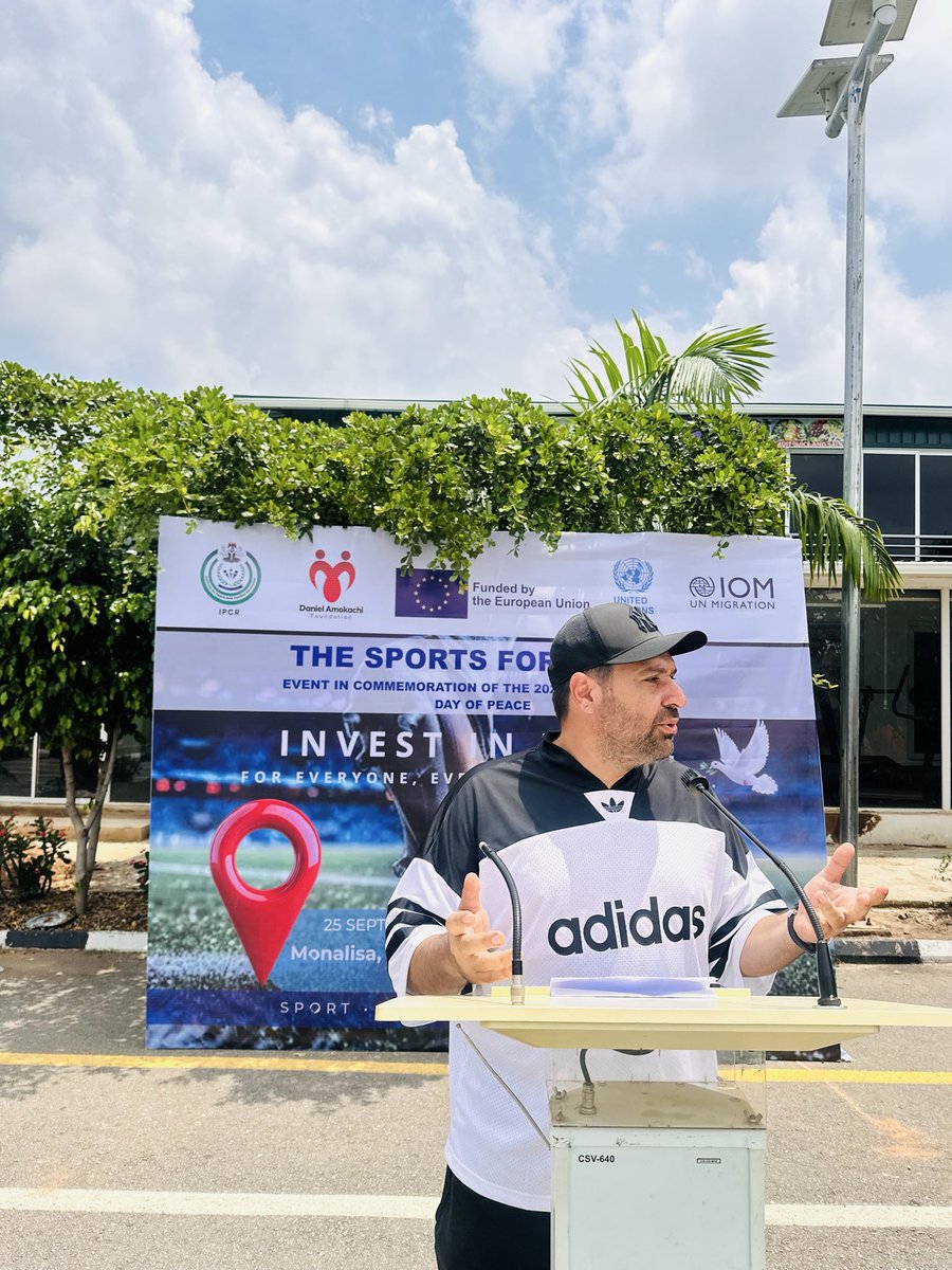 whitenigerian's tweet photo. It was a pleasure to speak in commemoration of the International Day of Peace at the football tournament hosted by @UN_Nigeria Peace Ambassador and Nigerian football legend @AmokachiTheBull at @MonolizaAbuja. Sports remains a powerful tool for promoting peace, unity, and bringing people together. ⚽️🕊️🇳🇬