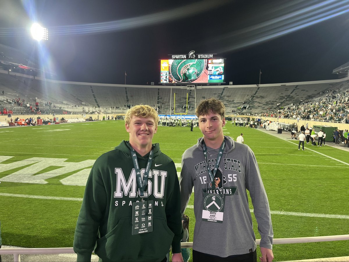 gade_reece2028's tweet photo. Big thanks to @MSU_Football for the exciting game day visit! I loved what your campus and your program have to offer. Looking forward to more conversations in the future. Go Green! @CoachHawk_5 @JoeS_Rossi @FBCoachSheridan @Bullough40 @Coach_Gordon20 @MalikGill5 https://t.co/wSsqwdBWMg