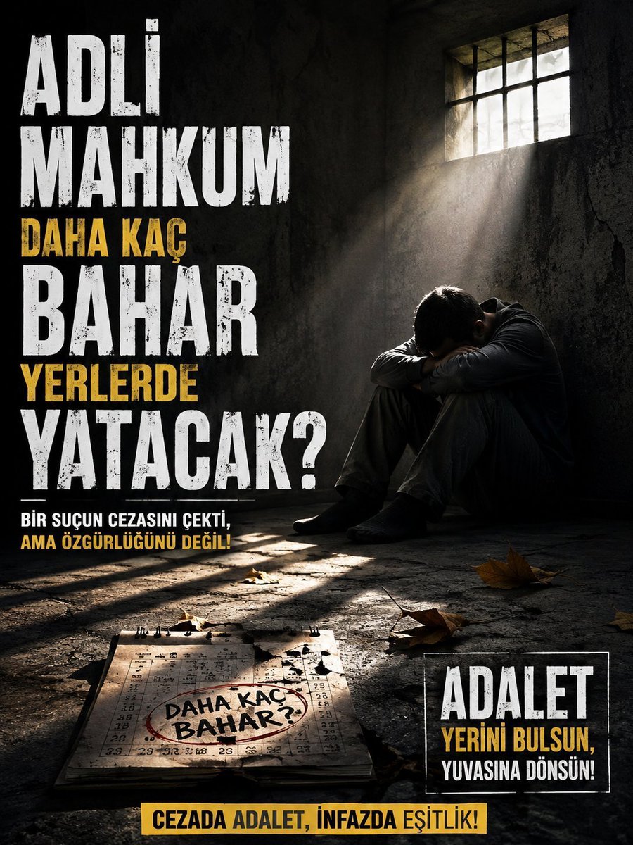 banu12567099814's tweet photo. "Gözü yaşlı anaların, yol gözleyen evlatların sesi duyulsun. Şefkat ve merhamet adaletin en güzel süsüdür. Umutlar yarıda kalmasın."
CEZADA ADALET İNFAZDA EŞİTLİK
#AdliMahkumaDaCezaErteleme https://t.co/L1ftVmqV2y