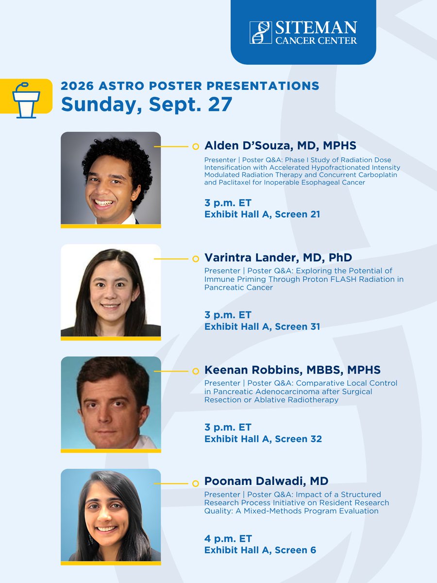 SitemanCenter's tweet photo. Day 2 at @ASTRO_org in Boston! Here are our @washumedicine presenters for the day from Siteman Cancer Center. #ASTRO26 https://t.co/u1nR6WOn8G