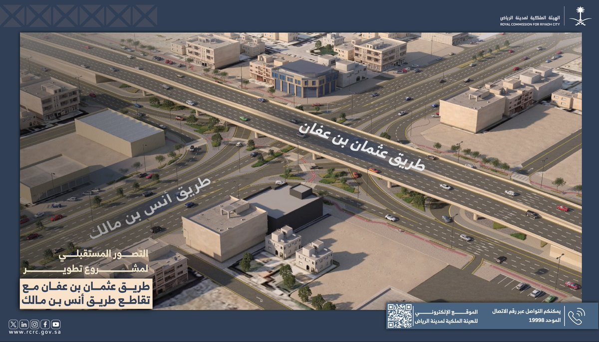 RCRCSA's tweet photo. 500 ألف مركبة يوميًا..
التصور المستقبلي لمشروع تطوير طريق عثمان بن عفان مع تقاطع طريق أنس بن مالك، ضمن #برنامج_تطوير_محاور_الطرق الدائرية والرئيسية. https://t.co/iGGXB92lIc