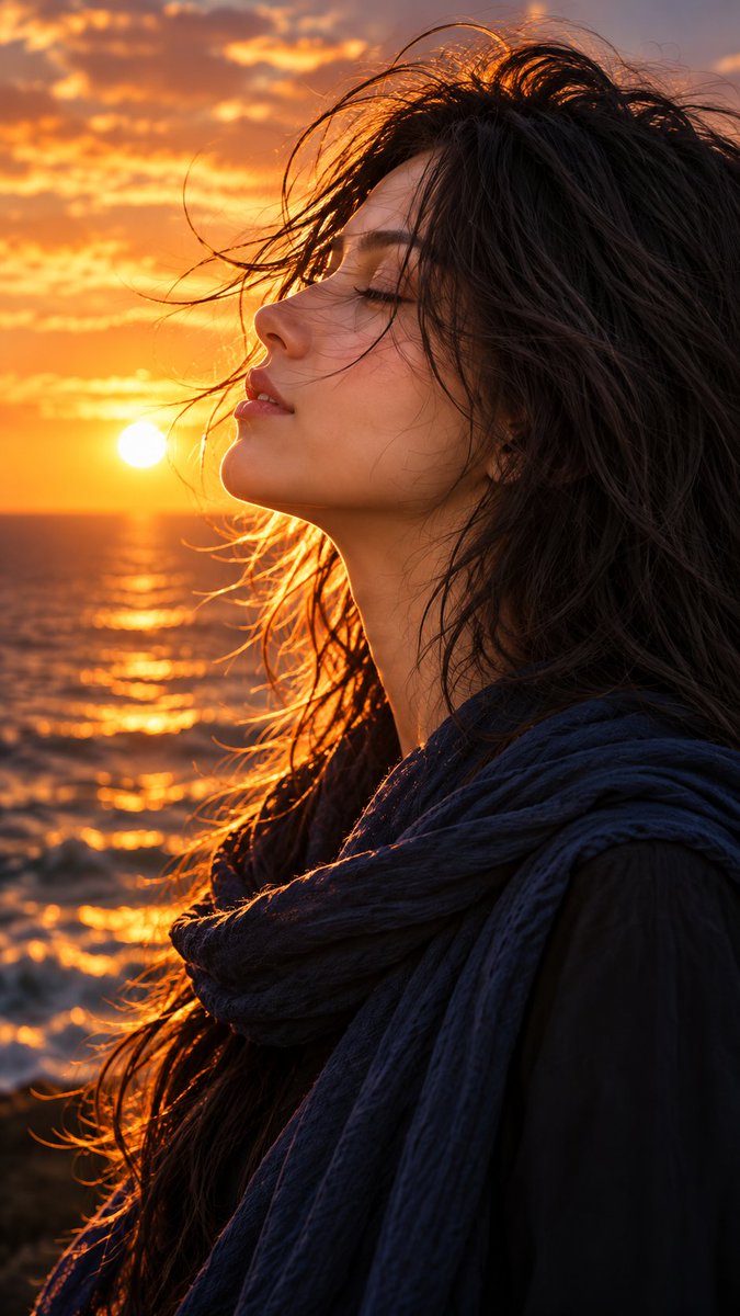 Sunset Scarf Profile Portrait