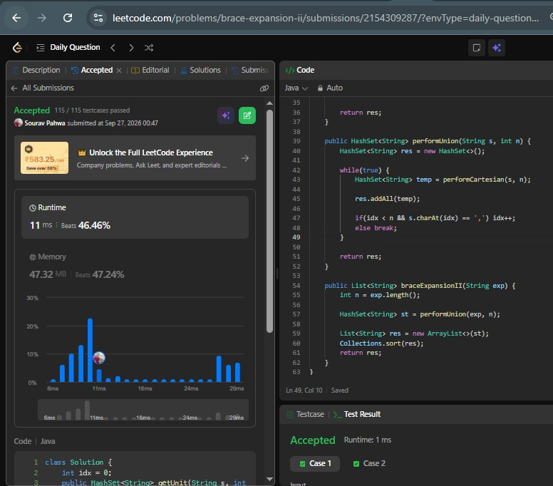 SouravPahwa9's tweet photo. #100DaysOfCode - Day 21
🧠Total: 5.5 hr
📚DSA: 5.5 hr

🔹Smallest Index With Digit Sum Equal to Index
🔹Brace Expansion II
🔹Evaluate Bracket Pairs of a String
🔹Reverse Substrings Between Each Pair of Parentheses

#DSA #Java #LeetCode #Stack #Recursion #HashMap #StringBuilder https://t.co/u8cGO9vYSd