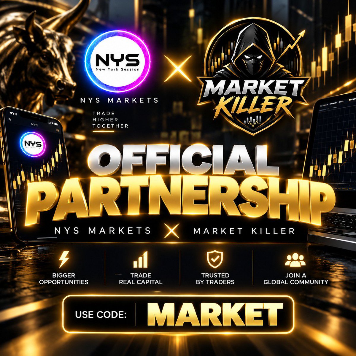 IsahMarket's tweet photo. 🚨 OFFICIAL PARTNERSHIP ANNOUNCEMENT! 🚨
I’m officially partnered with @NYSMarkets  🤝🔥
Trade smarter. Trade bigger. 📈💰
🎁 Use my exclusive code MARKET when signing up/purchasing.
🔗 Sign up here:
https://t.co/fywL4FvenI⁠�
NYS Markets × Market Killer 🏆
Let’s trade higher together! 🚀