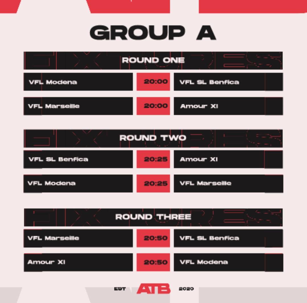 BscXb's tweet photo. Our schedule for the ATB tournament tonight!
We have been placed into Group A with Benfica, Marseille &amp; Amour XI https://t.co/KxJmlcbHpc