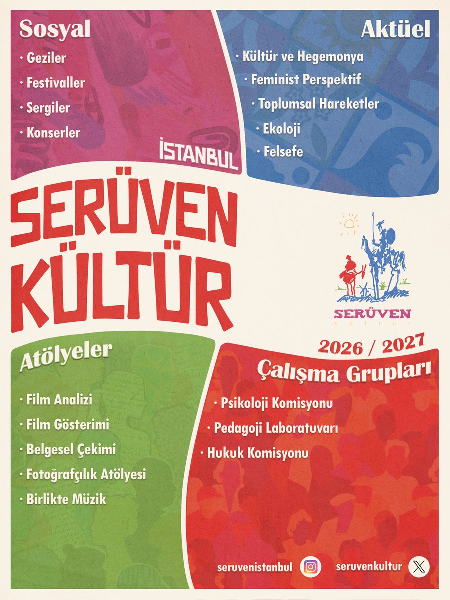 seruvenkultur's tweet photo. İstanbul Serüven Kültür’de yeni dönem başlıyor!🌻🎶🎉

Atölyelerde birlikte üretiyor, festivallerde dayanışma pratiklerimizi güçlendiriyor, söyleşiler ve komisyonlarda eleştirel tartışmalarla birlikte öğreniyoruz! 

Yeni yıl serüvenimize sen de katıl!👇🏼
https://t.co/ftxmkwjztL https://t.co/tOz5ekvGvq