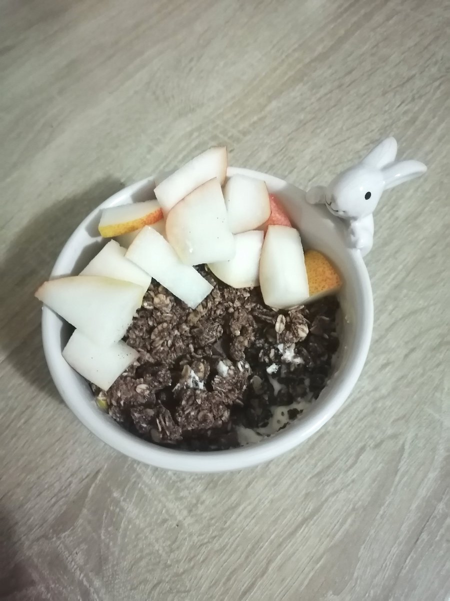 tvsceo's tweet photo. curd cheese peach yogurt , chocolate muesli , pear https://t.co/QVg8Dh3MHL